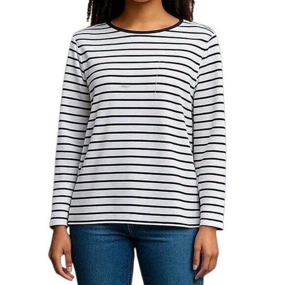 Ann Taylor Loft Blouse Size S Pullover Roll Tab Lightweight High Low Black Cream - Picture 11 of 11